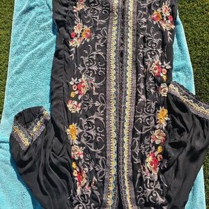 long floor length  embroidery. Johnny was kimono